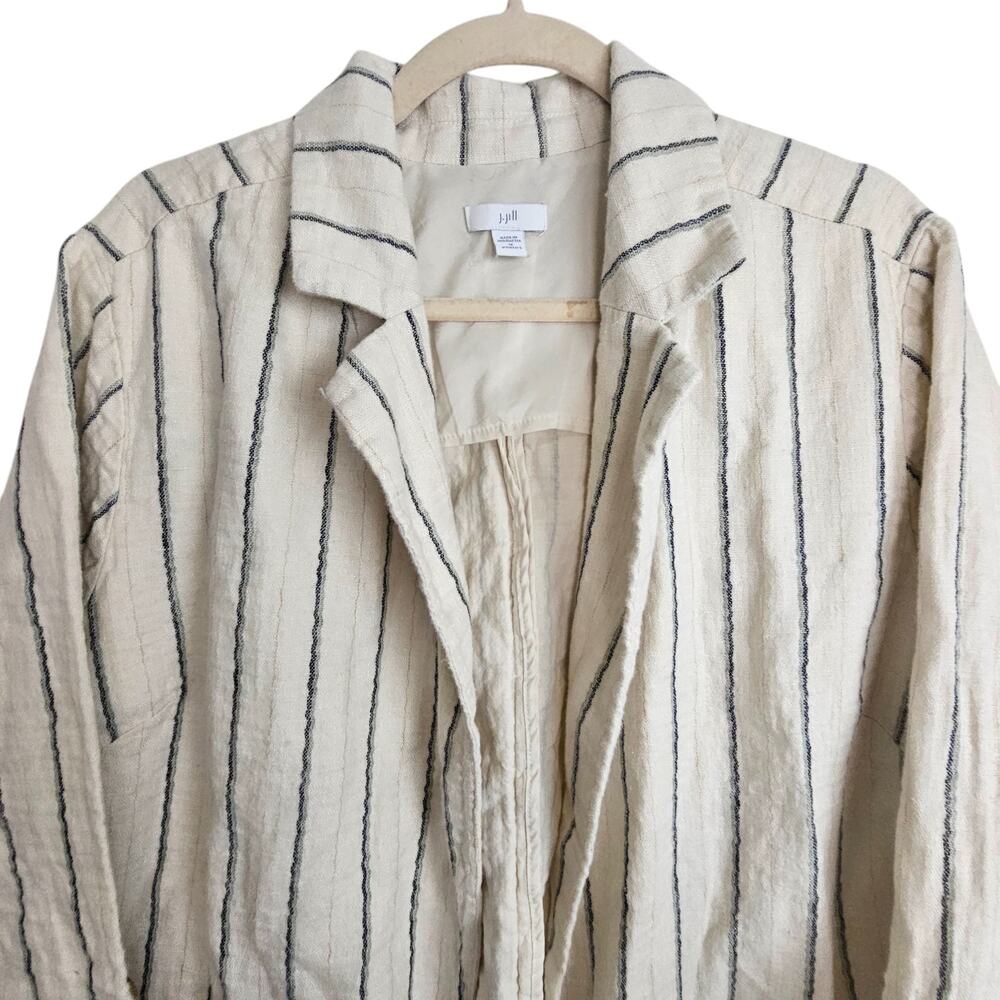 J. Jill Women Linen Cotton Striped Blazer Plus Size 1X Lagenlook Minimalist Open - Picture 2 of 9
